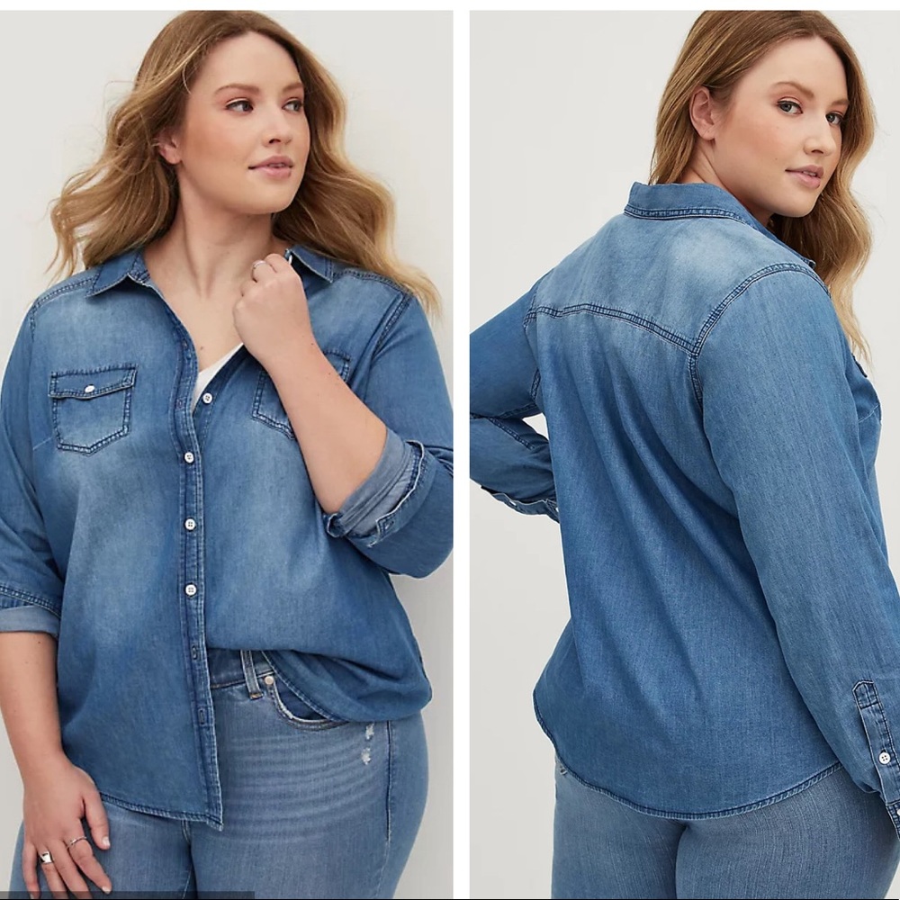 Torrid Size 2 - Medium Wash Denim Chambray Button-Up Shirt